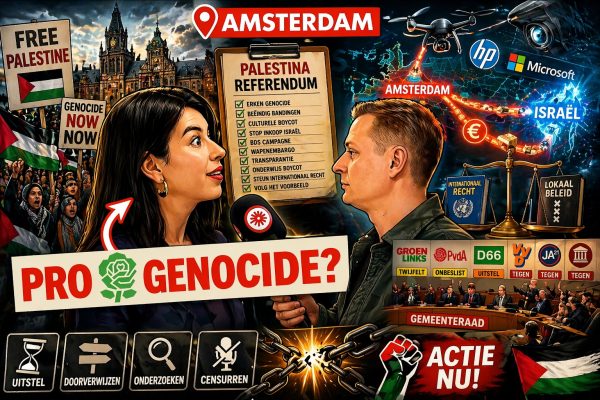 Amsterdam debat over Palestina referendum en gemeentelijke banden met Israël.