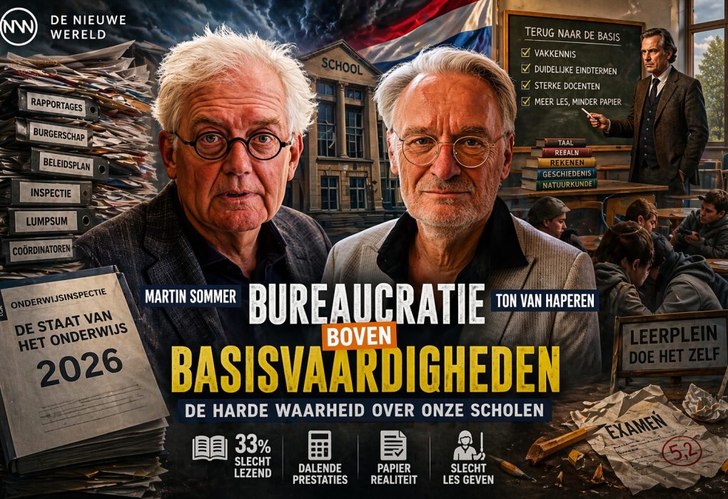 Bureaucratie boven basisvaardigheden in Nederlands onderwijs volgens De Nieuwe Wereld met Martin Sommer en Ton van Haperen.