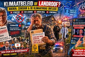 Boer ontvangt vernietigende overheidsbrief terwijl politie, huisarts en dominee al onderweg zijn, met op de achtergrond windturbines, stikstofbeleid, klimaatcensuur en Ferdinand Meeus die kritiek uit op de klimaatagenda.