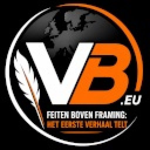Logo van Vrijheidsberoving.eu met VB-monogram in zwart wit en oranje.