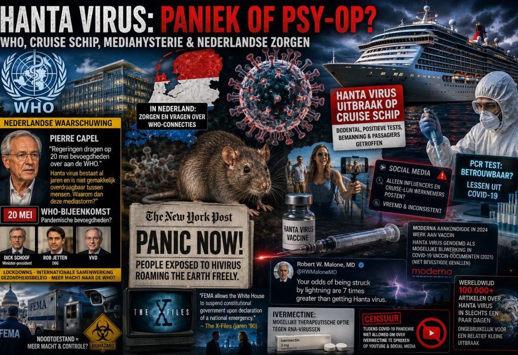 Cinematische collage over het Hanta Virus, de cruise-uitbraak, WHO-discussies, Pierre Capel, Redacted News, PCR-testen, mediahysterie en internationale pandemie-ophef.