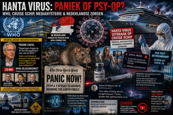 Cinematische collage over het Hanta Virus, de cruise-uitbraak, WHO-discussies, Pierre Capel, Redacted News, PCR-testen, mediahysterie en internationale pandemie-ophef.