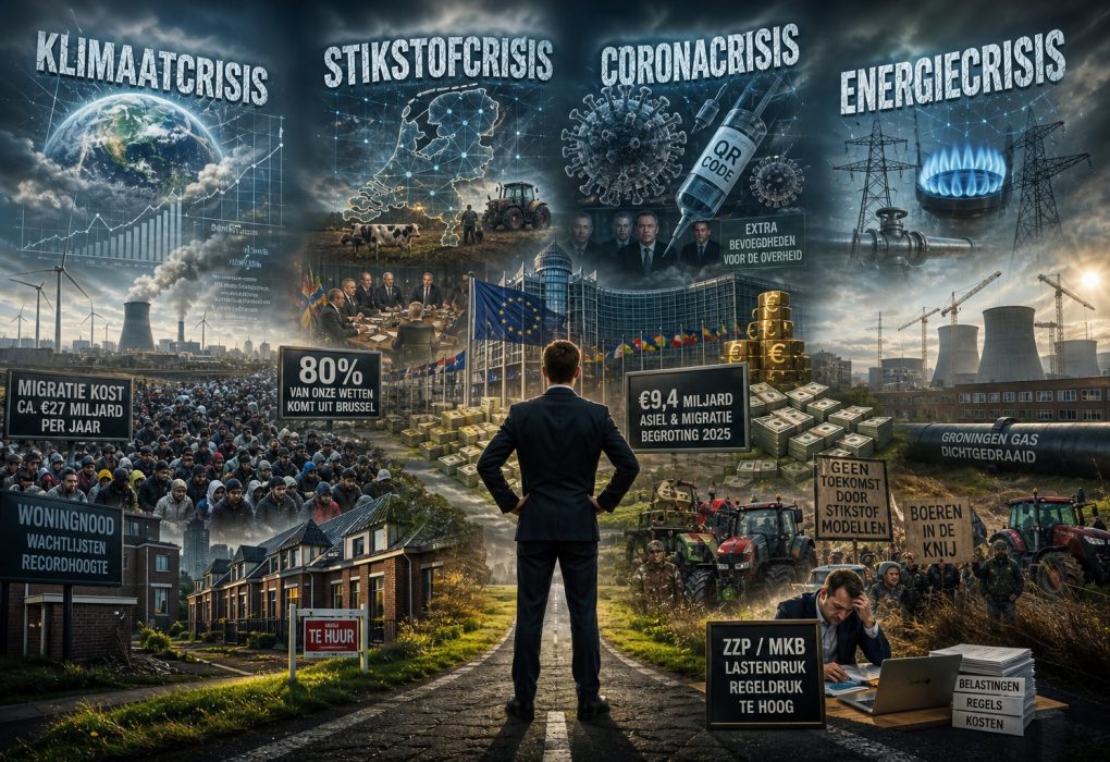 Migratiedebat Nederland met COA cijfers, instroomproblematiek, EU-invloed en maatschappelijke druk op woningmarkt en voorzieningen visueel weergegeven.