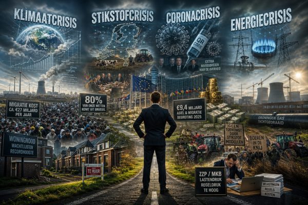 Migratiedebat Nederland met COA cijfers, instroomproblematiek, EU-invloed en maatschappelijke druk op woningmarkt en voorzieningen visueel weergegeven.