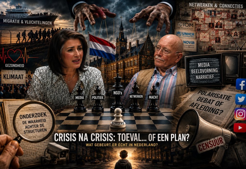 Peter Siebelt en Shohreh in een cinematografische illustratie over migratie, media, NGO-netwerken, politieke invloed, censuur, polarisatie en maatschappelijke macht in Nederland.