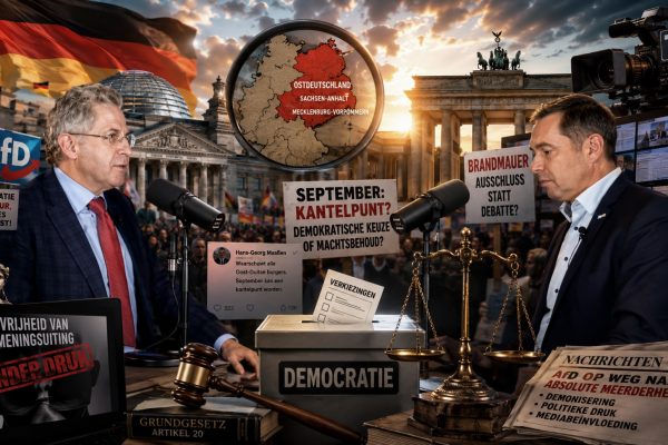 Politiek debat over AfD, democratische legitimiteit, verkiezingen in Oost-Duitsland en maatschappelijke polarisatie.