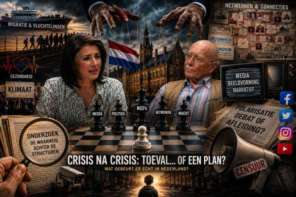 Peter Siebelt en Shohreh in een cinematografische illustratie over migratie, media, NGO-netwerken, politieke invloed, censuur, polarisatie en maatschappelijke macht in Nederland.