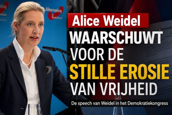 Alice Weidel spreekt tijdens het Demokratiekongress van de AfD-Fraktion in de Duitse Bondsdag en waarschuwt voor de stille erosie van vrijheid, de afnemende ruimte voor oppositie en het belang van democratisch debat.