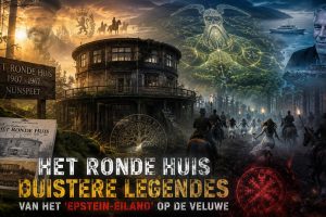 Mysterieus Ronde Huis in Veluwe-bos bij Nunspeet met occulte Wodan-symboliek, elite jachtpartijen en Epstein-achtige complotverhalen – donker boslandschap met ronde villa-ruïne