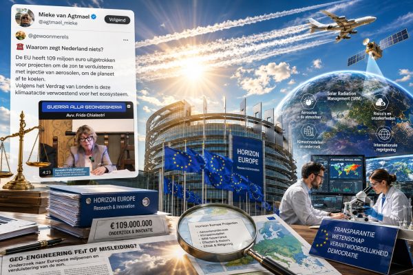 Onderzoek naar de claim dat de Europese Unie 109 miljoen euro investeert in geo-engineering, met aandacht voor Solar Radiation Management (SRM), Horizon Europe, Frida Chialastri en de mogelijke risico's van klimaatinterventies.