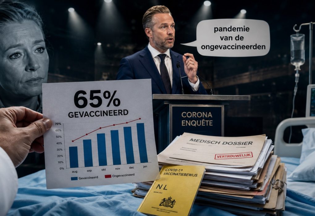 In het verhoor van Hugo de Jonge in de parlementaire corona-enquête ontmaskert arts Jona Walk de claim over ‘de pandemie van de ongevaccineerden’. Haar eigen ziekenhuisdata tonen vanaf oktober 2021 een meerderheid gevaccineerde patiënten. Volledige analyse met Maurice de Hond.