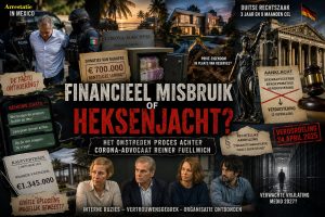Afbeelding over de veroordeling van corona-advocaat Reiner Fuellmich door het Landgericht Göttingen op 24 april 2025. Overzicht van de arrestatie in Mexico, de verduisteringszaak rond €700.000 aan donatiegelden, de bewijsvoering van de rechtbank, interne conflicten binnen het Corona-Ausschuss en de opgelegde gevangenisstraf van 3 jaar en 9 maanden.