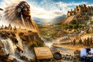 Cinematische illustratie van de mythe van de ecologische Indiaan met bizonkuddes, Buffalo Jump, Indiaanse nederzettingen, irrigatiekanalen, archeologische ruïnes, pelshandel, Europese kolonisten en het boek The Ecological Indian van Shepard Krech III, gebaseerd op de analyse van Rypke Zeilmaker.