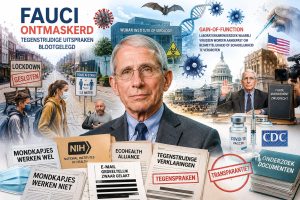 Anthony Fauci centraal in een journalistieke collage over de COVID-19-pandemie, gain-of-function-onderzoek, Wuhan Institute of Virology, NIH, EcoHealth Alliance, mondkapjes, lockdowns, vaccins, het Amerikaanse Congres en tegenstrijdige uitspraken tijdens de coronacrisis.