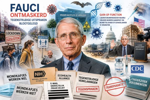 Anthony Fauci centraal in een journalistieke collage over de COVID-19-pandemie, gain-of-function-onderzoek, Wuhan Institute of Virology, NIH, EcoHealth Alliance, mondkapjes, lockdowns, vaccins, het Amerikaanse Congres en tegenstrijdige uitspraken tijdens de coronacrisis.