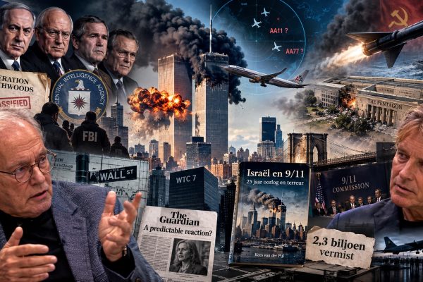 Cinematische HD-collage van de aanslagen van 11 september 2001 met de Twin Towers, het Pentagon, vliegtuigen, militaire radar, New York City en onderzoeksdocumenten. De afbeelding symboliseert geopolitieke macht, controverse, geheime operaties, oorlog, surveillance en de zoektocht naar de waarheid achter 9/11.