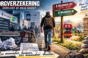 Bewust stoppen met zorgverzekering in Nederland, infographic over verzekeringsplicht, CAK-brief, eigen verantwoordelijkheid, vrijheid van keuze en zes maanden zonder zorgverzekering.